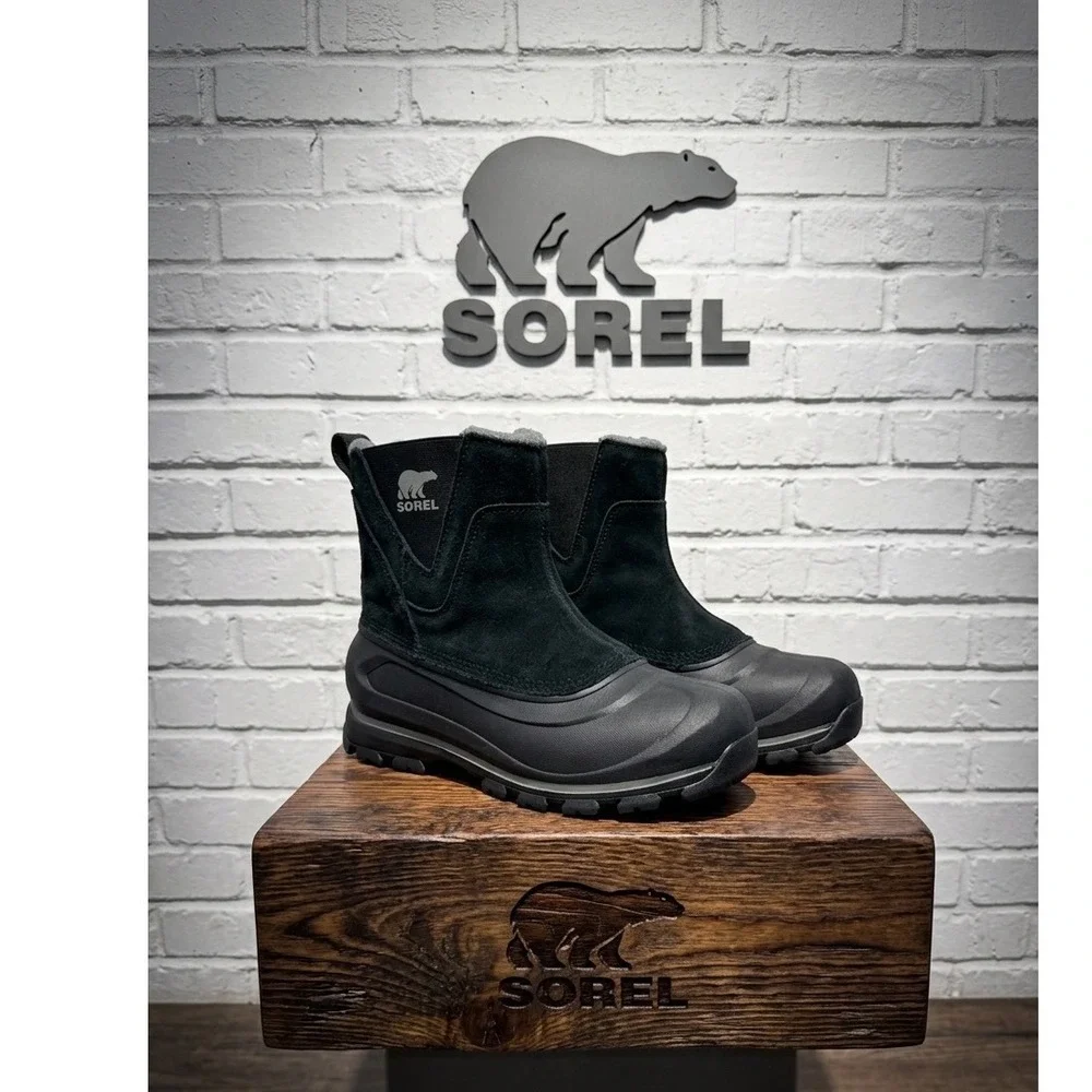 Sorel‎ 🎱Buxton Pull On Waterproof Winter Boots Mens 9.5 Black Suede waterproof